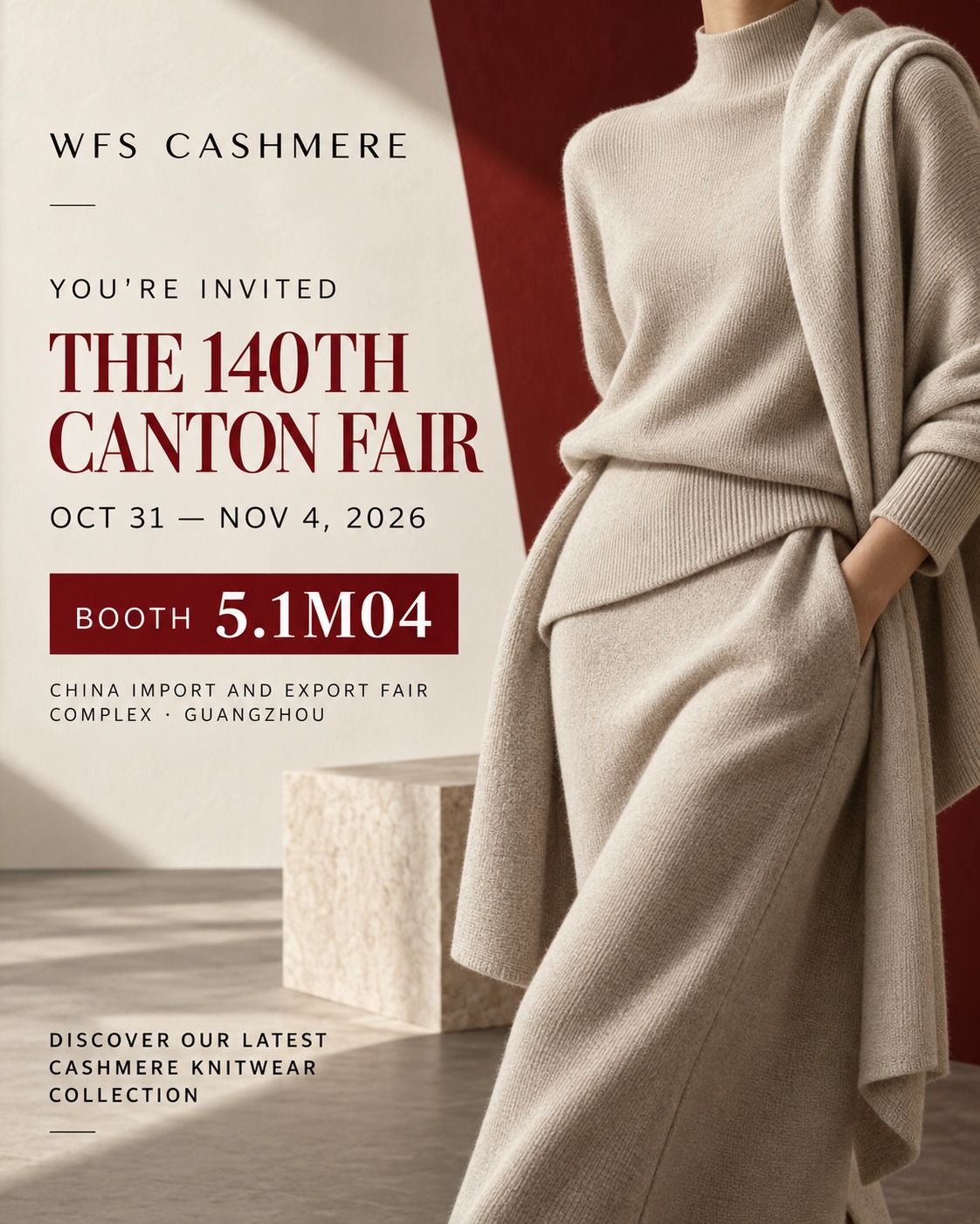 Temui WFS Cashmere di 140th Canton Fair 2026: Fine-Gauge Cashmere 16GG & 18GG, Wol Wol, dan Pakaian Rajut Campuran Beludru OEM