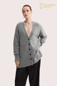 Essential Grey Knit Long-Sleeve Cashmere Cardigan | Pengeluar OEM/ODM Borong