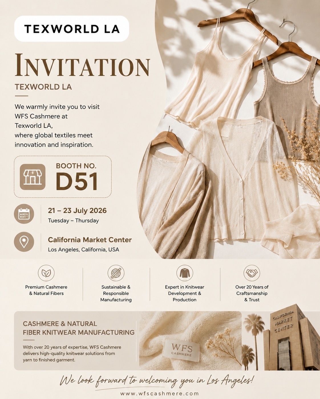 WFS Cashmere p&aring; Texworld Los Angeles 2026 — Vestkysten, Strik i verdensklasse