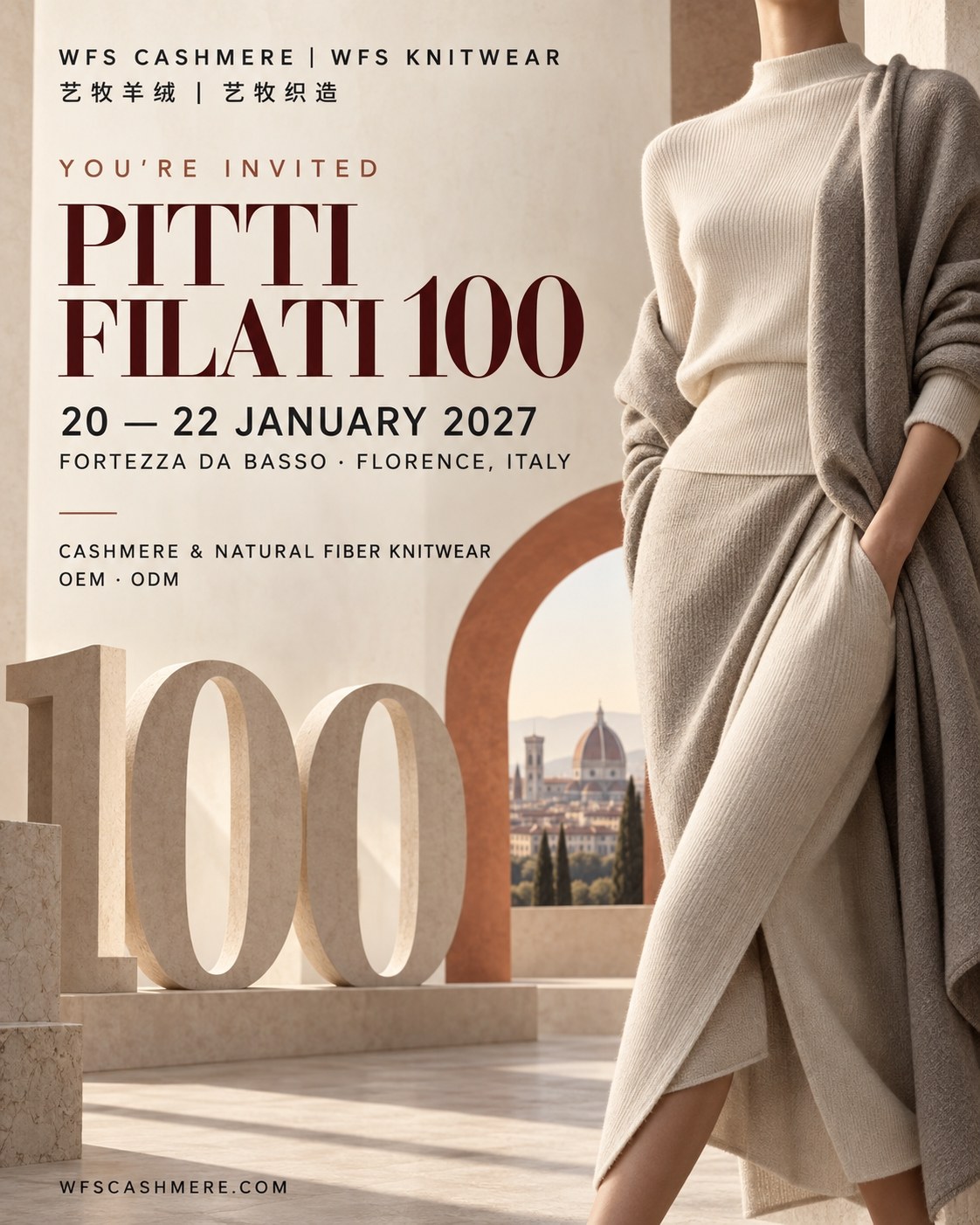 WFS AIRGID | WFS Cniot&aacute;il Inis Me&aacute;in Cuireadh do PITTI FILATI 100 i bhFl&oacute;rans le haghaidh Cashmere Mh&iacute;n-Tomhsaire agus &Eacute;ada&iacute; Cniot&aacute;la Pr&eacute;imh OEM