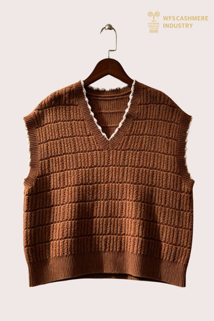 100 % kashmir kabelstrikket sweatervest med V-hals, 7GG S2605