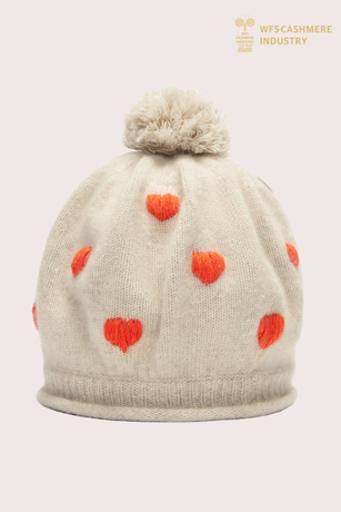 Premium Intarsia Heart Cashmere Pom-Pom Beanie | Tarvikkeet OEM
