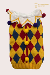 7GG Harlequin Jester Pet geansa&iacute; le Pom-Pom Collar | &Eacute;ada&iacute; Cniot&aacute;la Peata&iacute; OEM