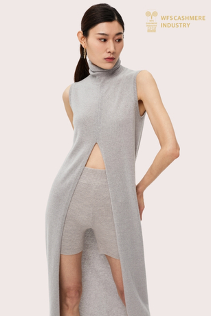Women's Luxuria Pure Cashmere High Neck Grey Dress | Premium Sweater Dress OEM Manufacturer