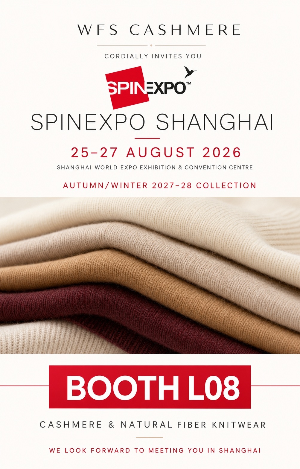 WFS Cashmere na Spinexpo Shanghai 2026 – Encontre-nos no estande L08
