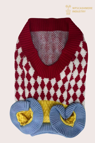 7GG Argyle V-Neck Pet Sweater with Color Block Design | Preppy Pet Knitwear OEM