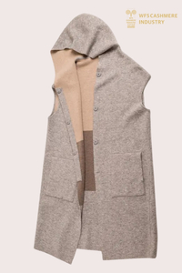 Cardigan Hoodie Tanpa Lengan Panjang Wanita dalam Kasmir Bulu Dua Muka