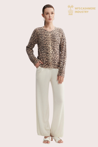 Custom Tie-Dye Leopard Print Wool & Angora Blend Cardigan | OEM stickade plagg