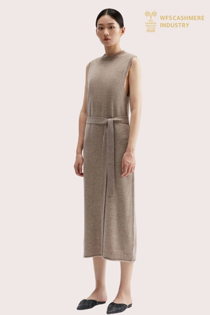 Pambabaeng Versatile Belted Cashmere Tunic Midi Dress | Mamahaling Knitwear OEM Manufacturer