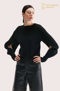 Pulover clasic negru pur cașmir crewneck | Producător de tricotaje OEM premium